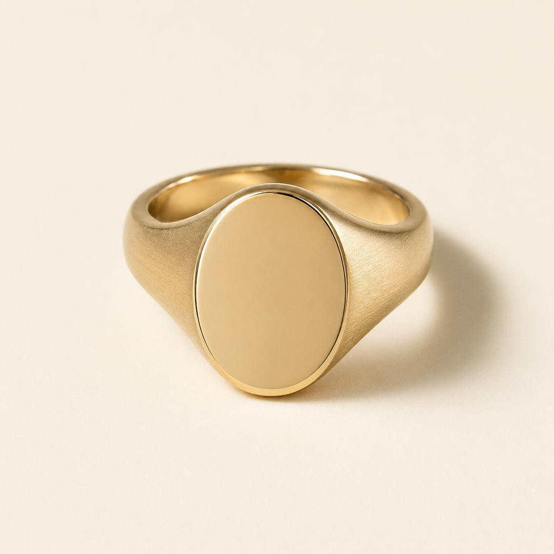 Vintage gold-plated signet ring with 17mm oval face for custom monogram engraving