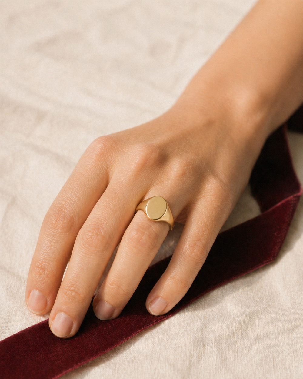 Vintage gold-plated signet ring with 17mm oval face for custom monogram engraving