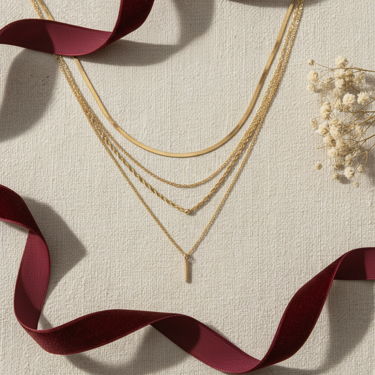 Aurette Gold Layered Necklace Set - 01 Hero flatlay - Heart & Hazel gold layered necklace set