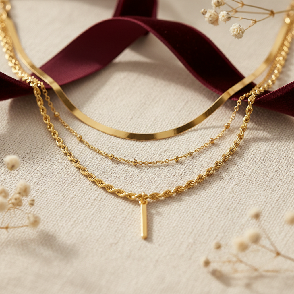 Aurette Gold Layered Necklace Set - 03 Macro detail - Heart & Hazel gold layered necklace set