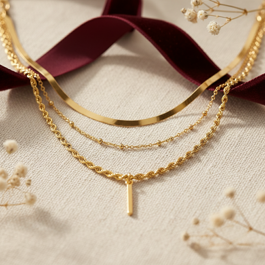 Aurette Gold Layered Necklace Set - 03 Macro detail - Heart & Hazel gold layered necklace set