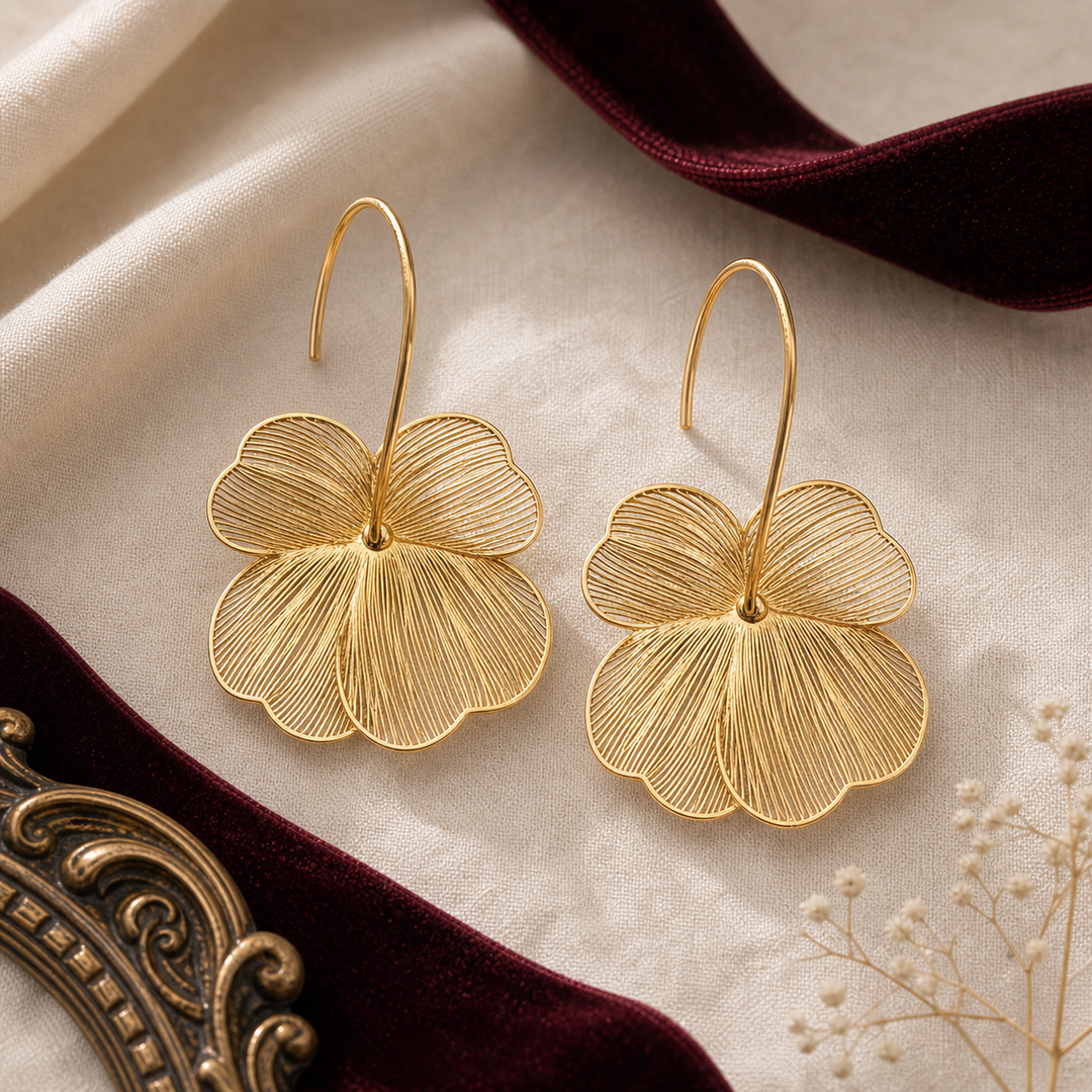 Celeste Bloom Gold Hoop Earrings - 01 Hero flatlay - Heart & Hazel gold floral hoop earrings