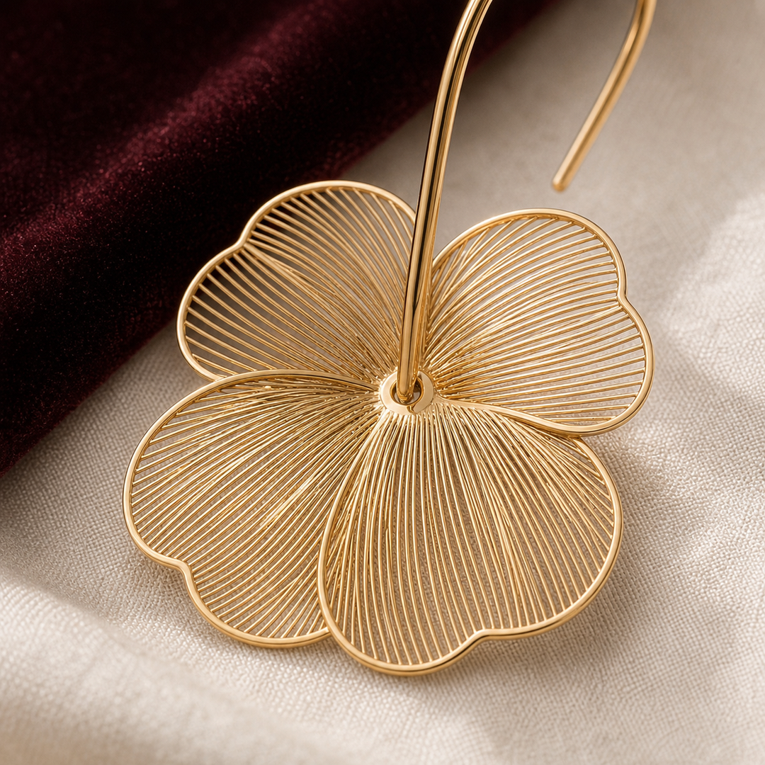 Celeste Bloom Gold Hoop Earrings - 03 Macro detail - Heart & Hazel gold floral hoop earrings