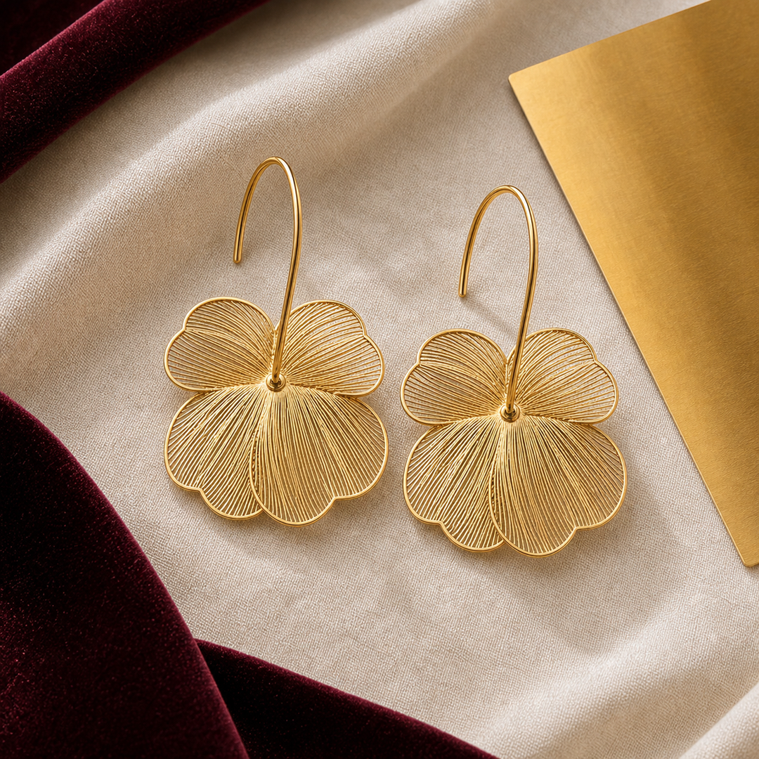 Celeste Bloom Gold Hoop Earrings - 05 Color and scale view - Heart & Hazel gold floral hoop earrings