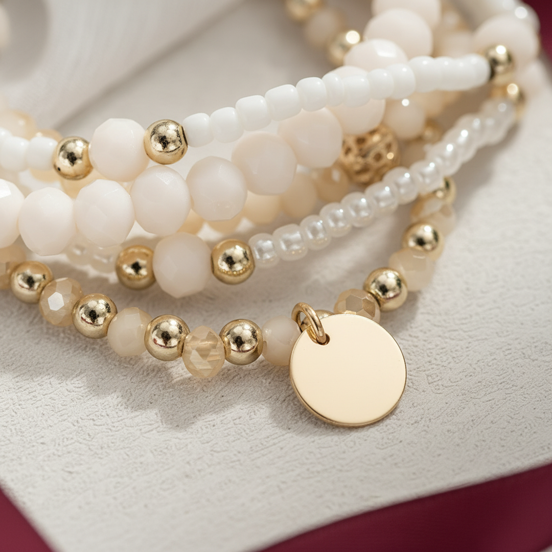 Clara Pearl Stretch Bracelet Set - 03 Macro detail - Heart & Hazel pearl stretch bracelet set