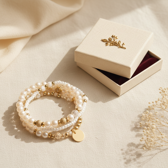 Clara Pearl Stretch Bracelet Set - 04 Packaging gift - Heart & Hazel pearl stretch bracelet set