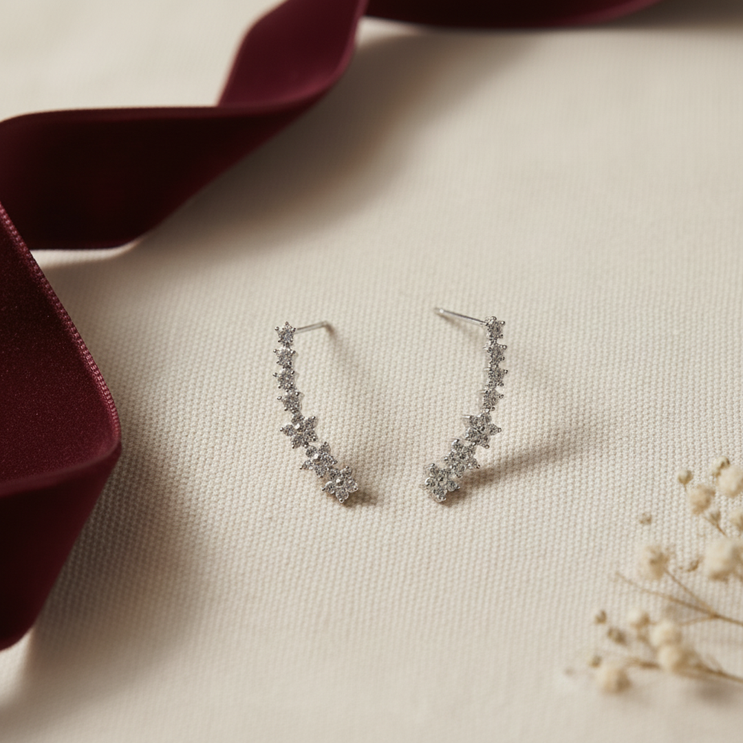 Elodie Crystal Ear Climber Earrings - 01 Hero flatlay - Heart & Hazel crystal ear climber earrings