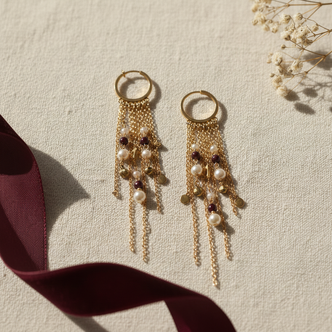 Isla Tassel Drop Earrings - 01 Hero flatlay - Heart & Hazel tassel drop earrings