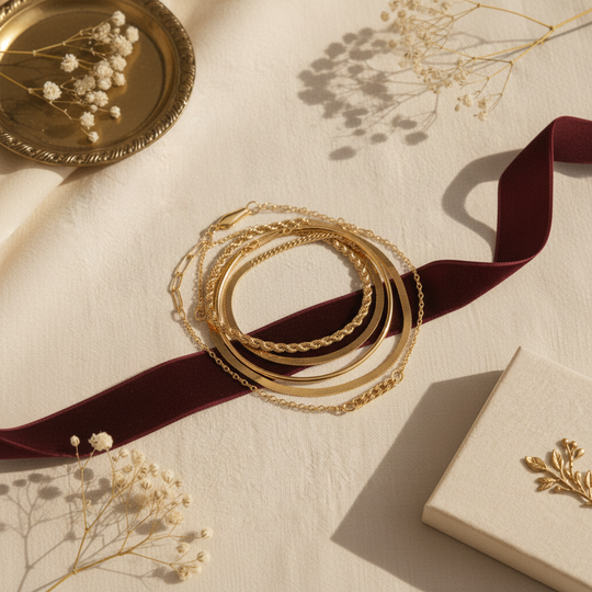 Liora Gold Bracelet Set - 05 Color and scale view - Heart & Hazel gold bracelet set