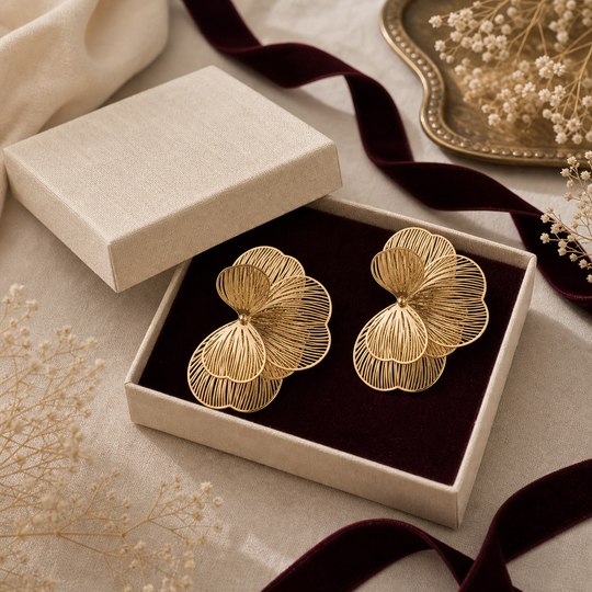 Maribel Bloom Gold Stud Earrings - 04 Packaging gift - Heart & Hazel gold floral stud earrings