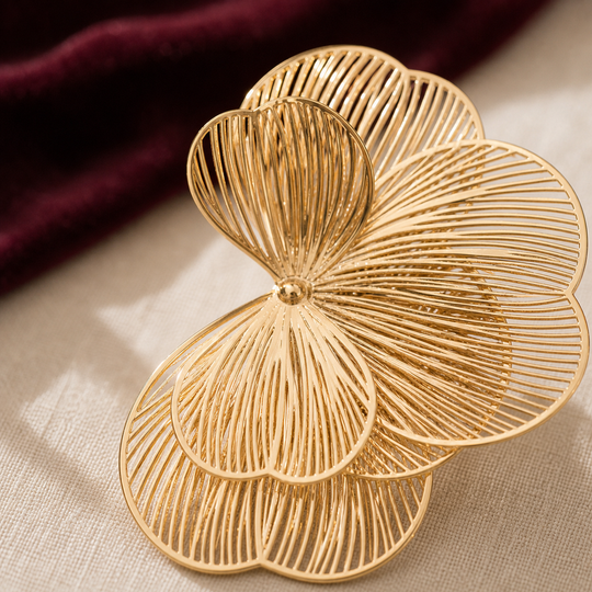 Maribel Bloom Gold Stud Earrings - 05 Color and scale view - Heart & Hazel gold floral stud earrings