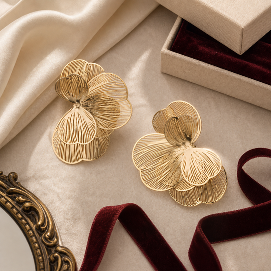 Maribel Bloom Gold Stud Earrings - 06 Dream-life lifestyle - Heart & Hazel gold floral stud earrings