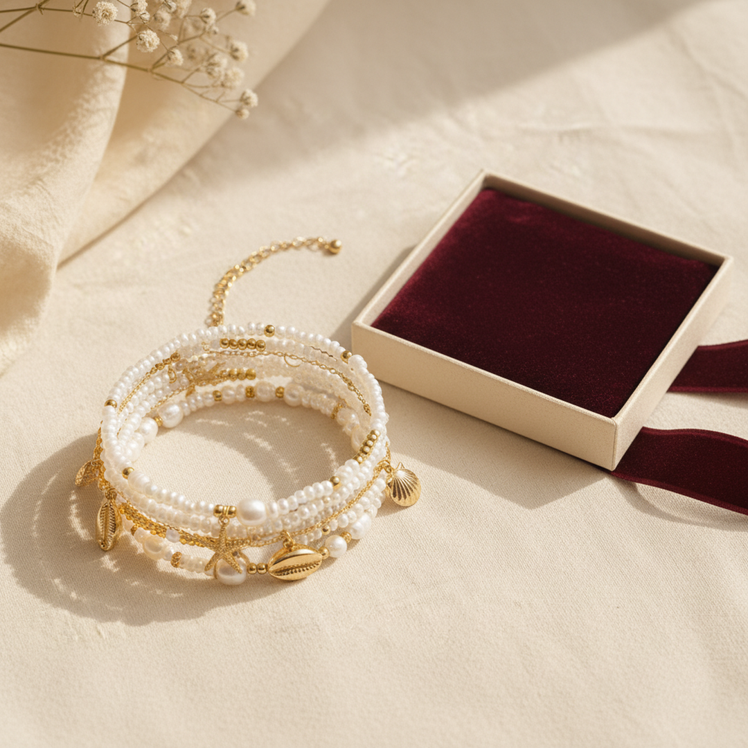 Marina Shell Gold Bracelet Stack - 04 Packaging gift - Heart & Hazel shell bracelet stack