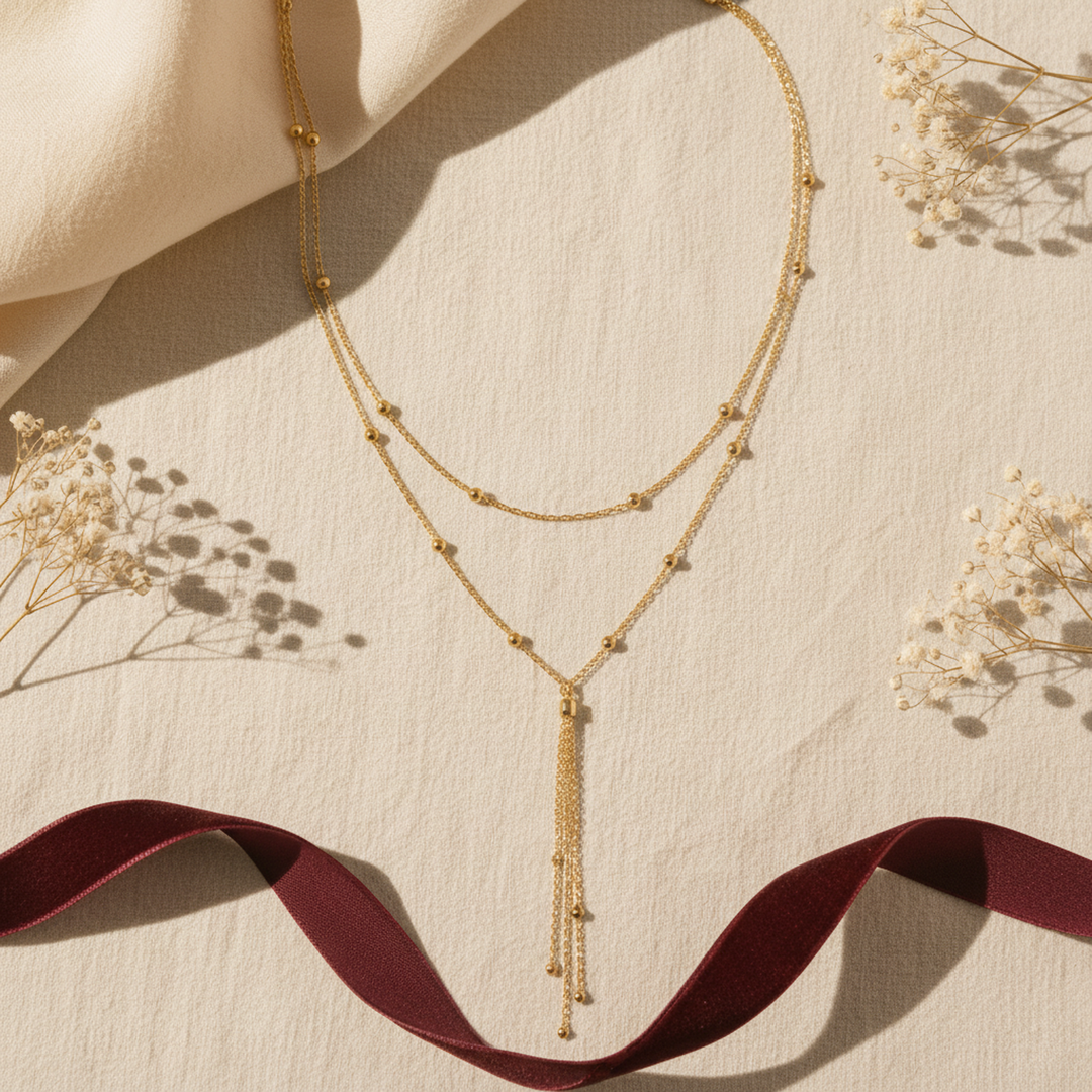 Mira Tassel Layered Necklace - 01 Hero flatlay - Heart & Hazel tassel layered necklace