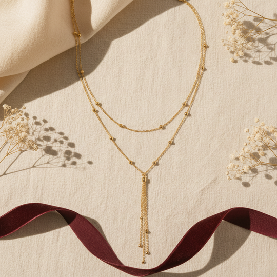 Mira Tassel Layered Necklace - 01 Hero flatlay - Heart & Hazel tassel layered necklace