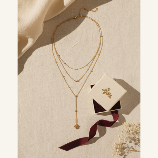 Mira Tassel Layered Necklace - 05 Color and scale view - Heart & Hazel tassel layered necklace