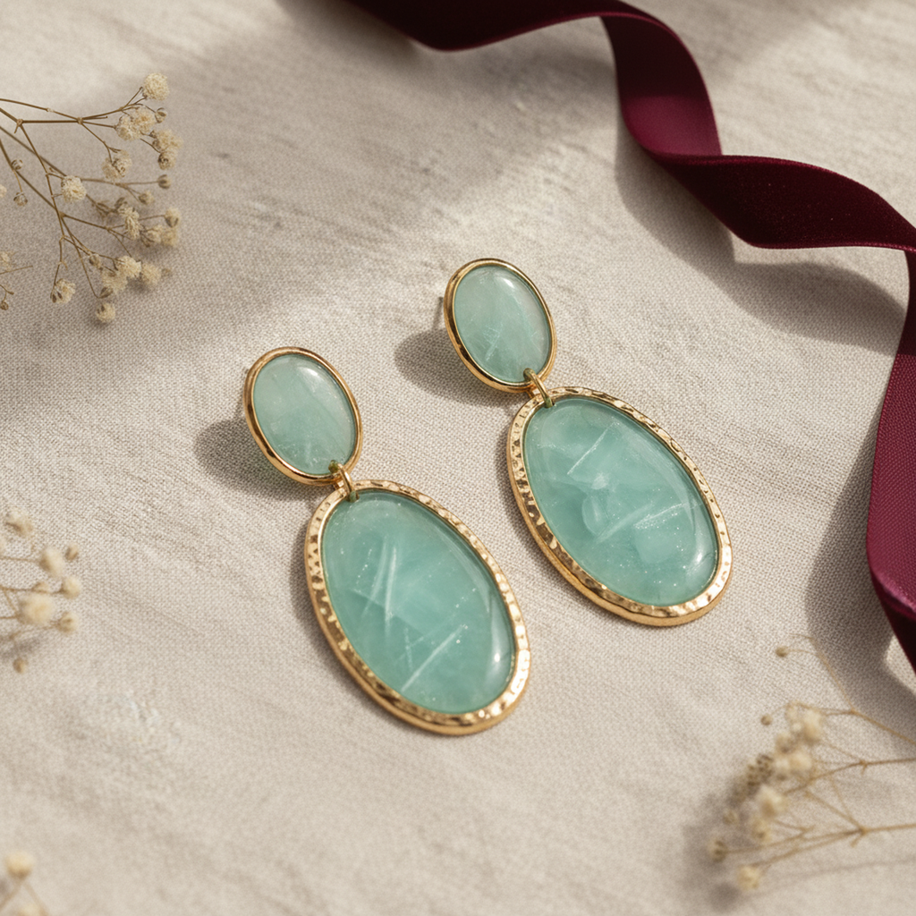 Noa Oval Resin Drop Earrings - 01 Hero flatlay - Heart & Hazel oval resin drop earrings