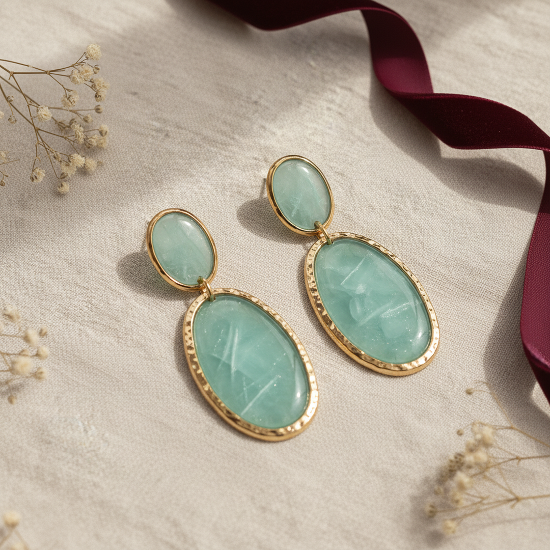 Noa Oval Resin Drop Earrings - 01 Hero flatlay - Heart & Hazel oval resin drop earrings