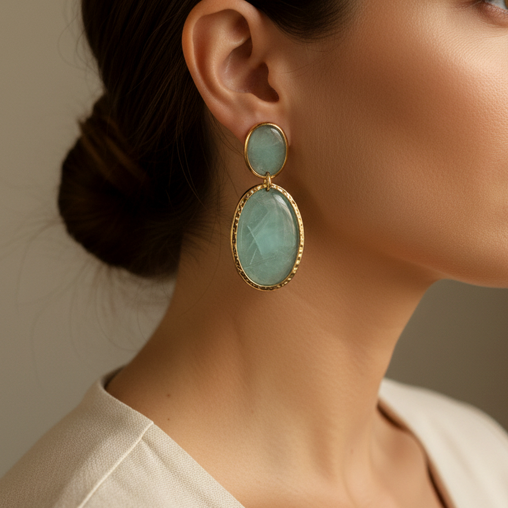 Noa Oval Resin Drop Earrings - 02 Editorial model wear - Heart & Hazel oval resin drop earrings