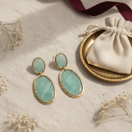 Noa Oval Resin Drop Earrings - 05 Color and scale view - Heart & Hazel oval resin drop earrings