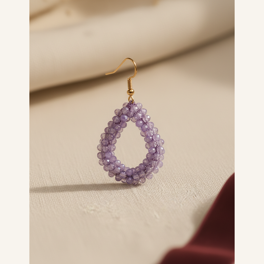Sienna Purple Beaded Drop Earrings - 03 Macro detail - Heart & Hazel purple beaded drop earrings