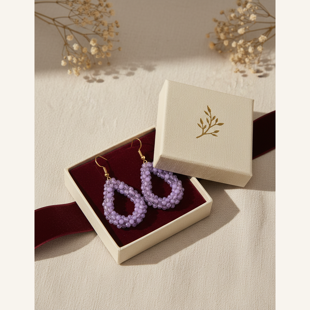 Sienna Purple Beaded Drop Earrings - 04 Packaging gift - Heart & Hazel purple beaded drop earrings