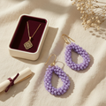 Sienna Purple Beaded Drop Earrings - 05 Color and scale view - Heart & Hazel purple beaded drop earrings