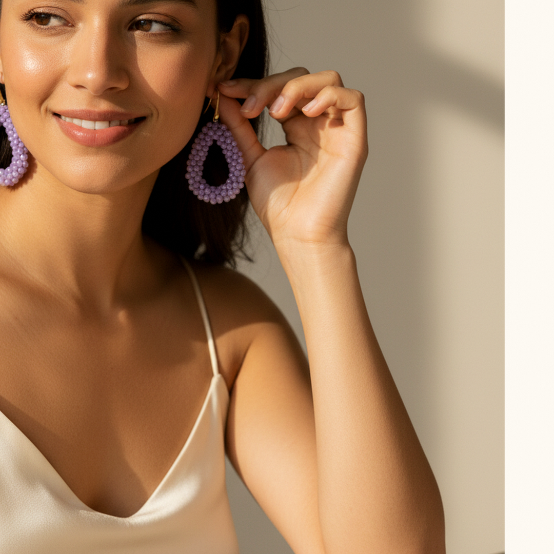 Sienna Purple Beaded Drop Earrings - 06 Dream-life lifestyle - Heart & Hazel purple beaded drop earrings