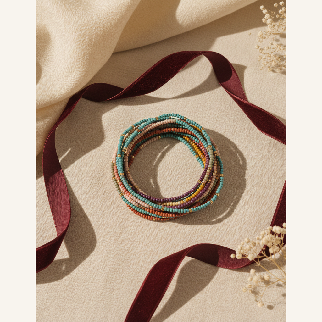 Solana Bohemian Bracelet Set - 01 Hero flatlay - Heart & Hazel bohemian bracelet set