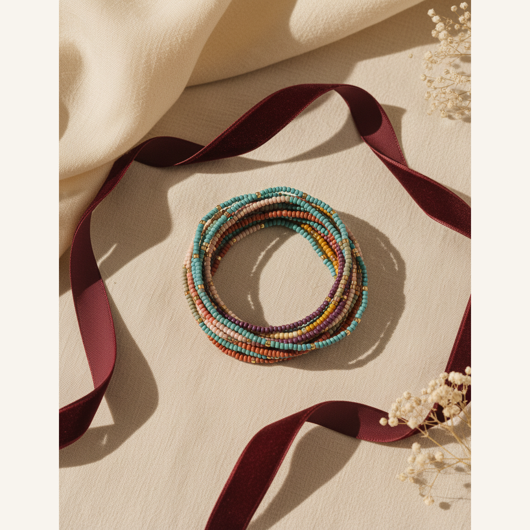 Solana Bohemian Bracelet Set - 01 Hero flatlay - Heart & Hazel bohemian bracelet set