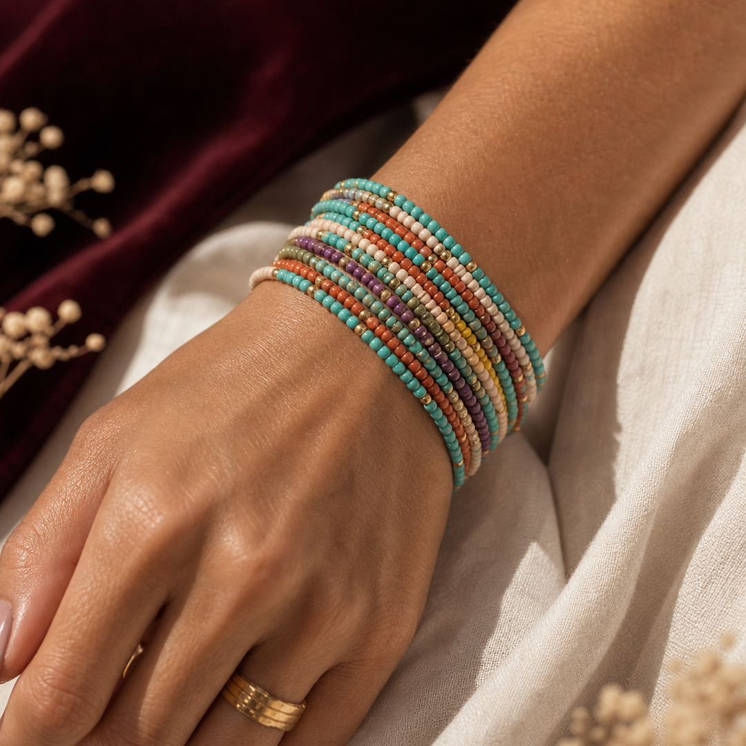 Solana Bohemian Bracelet Set - 02 Editorial model wear - Heart & Hazel bohemian bracelet set