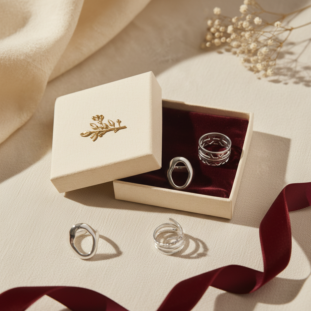 Vera Silver Geometric Ring Set - 04 Packaging gift - Heart & Hazel silver geometric ring set