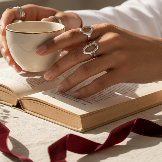Vera Silver Geometric Ring Set - 06 Dream-life lifestyle - Heart & Hazel silver geometric ring set